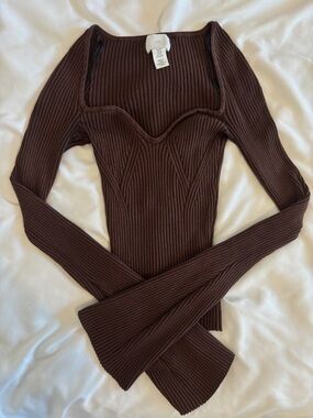 H&M Chocolate Brown Ribbed Knit Top